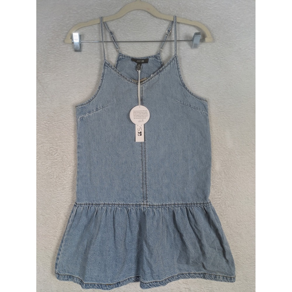 NEW Joe's Jeans Dress Women's L Blue Light Wash Ruffle Hem Sleeveless Denim